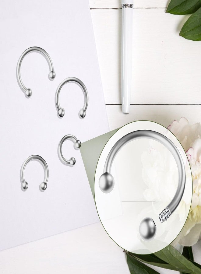SMLBJUTE 8 PCS 16G Surgical Steel Horseshoe Nose Septum Earrings Eyebrow Lip Retainer Spiral Tragus Puncture Rings 6-12mm for Women Men (Silver) - Image 3